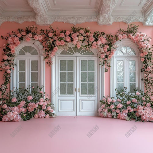 Gatsby Valentine Spring Pink Flower Door Photography Backdrop Gbsx-01343