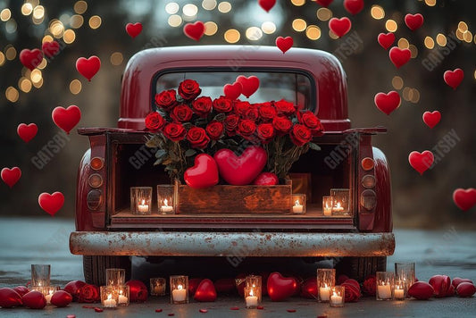 Gatsby Valentine Truck With Heart Balloons Photography Backdrop Gbsx-01336