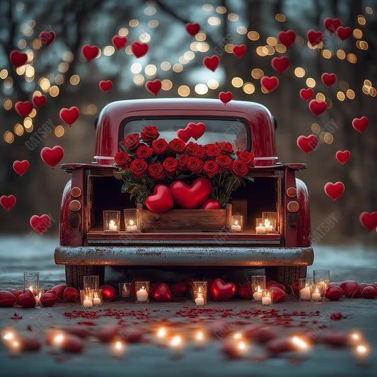 Gatsby Valentine Truck With Heart Balloons Photography Backdrop Gbsx-01336