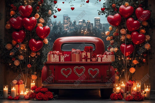 Gatsby Valentine Truck With Heart Balloons Photography Backdrop Gbsx-01337