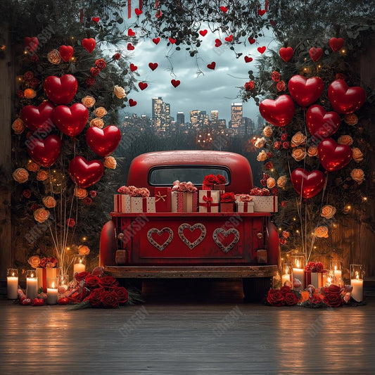 Gatsby Valentine Truck With Heart Balloons Photography Backdrop Gbsx-01337