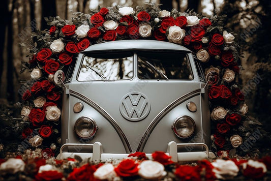 Gatsby Valentine Volkswagen Bus With Flowers Arch Photography Backdrop Gbsx-01436