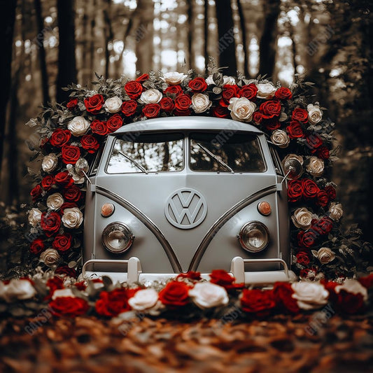Gatsby Valentine Volkswagen Bus With Flowers Arch Photography Backdrop Gbsx-01436
