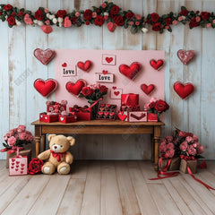 Gatsby Valentine Wood Table With Love Gifts Photography Backdrop Gbsx-01393