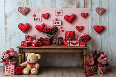 Gatsby Valentine Wood Table With Love Gifts Photography Backdrop Gbsx-01393