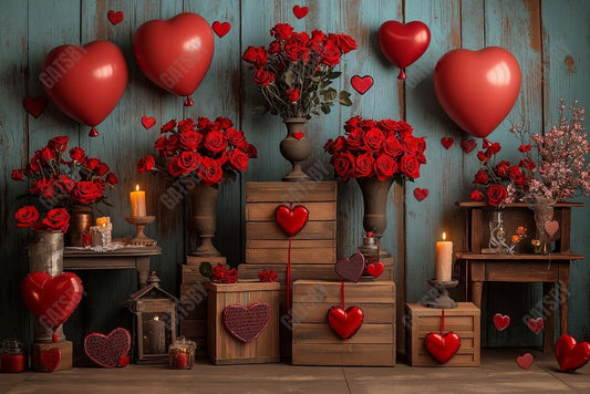 Gatsby Valentine Wooden Floral Heart Photography Backdrop Gbsx-01382