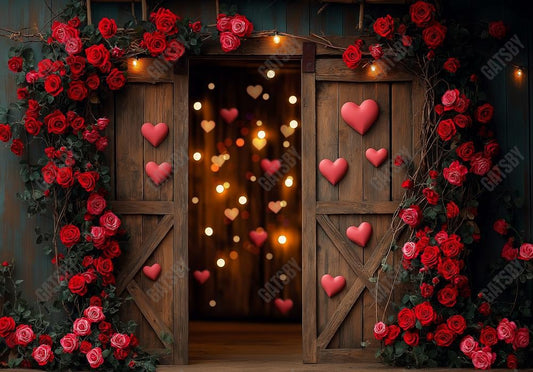Gatsby Valentine Wooden Flower Barn Door Photography Backdrop Gbsx-01288