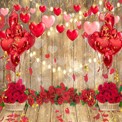 Gatsby Valentine Wooden Red Rose Heart Balloons Photography Backdrop Gbsx-01270