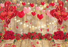 Gatsby Valentine Wooden Red Rose Heart Balloons Photography Backdrop Gbsx-01270