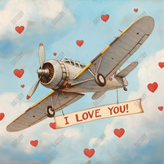 Gatsby Vintage Flying Airplane With I Love You Banner Photography Backdrop Gbsx-01391