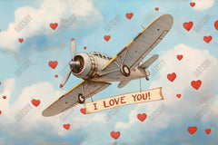 Gatsby Vintage Flying Airplane With I Love You Banner Photography Backdrop Gbsx-01391