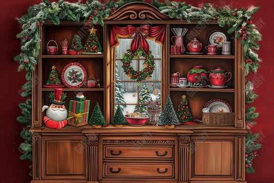 Gatsby Vintage Red Christmas Kitchen Photography Backdrop Gbsx-00298