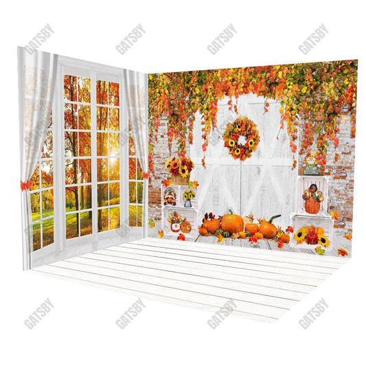Gatsby White Autumn Barn Door Room Set Backdrop YM2T-A4943&YM8P-A7473&YM8C-B0488