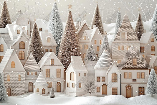 Gatsby White Snowy Winter Village Photography Backdrop Gbsx-01129