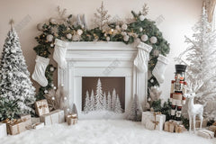 Gatsby White Winter Nutcracker Fireplace Photography Backdrop Gbsx-01144