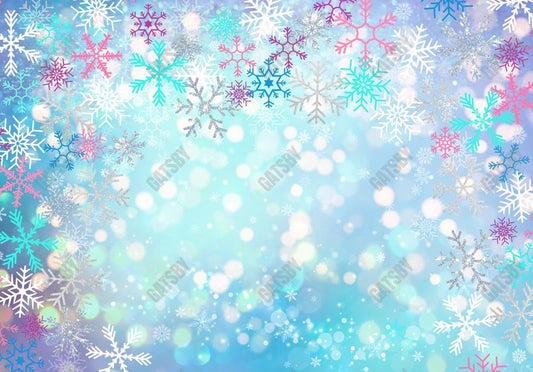 Winter Blue Bokeh Snowflakes Photography Backdrop GBSX-99972