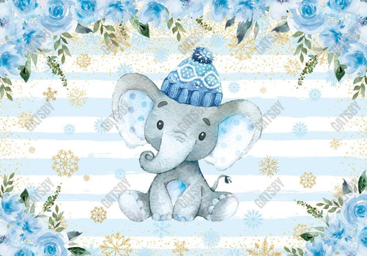 Gatsby Winter Elephant Baby Shower Photography Backdrop Gbsx-00499