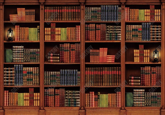 Vintage Wooden Library Bookshelf Backdrop