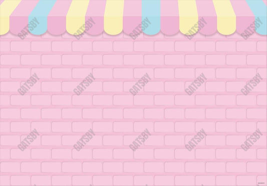 Pink Brick Wall Ice Cream Shop Backdrop