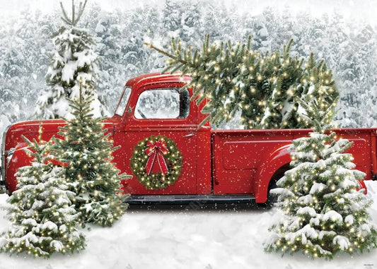 Christmas Red Truck Backdrop