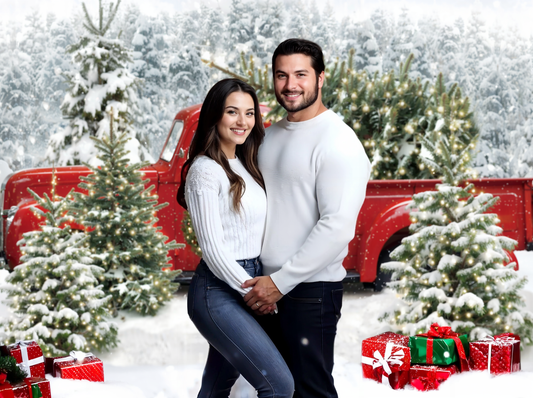 Christmas Red Truck Backdrop