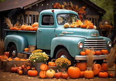 Autumn Fall Blue Truck Backdrop