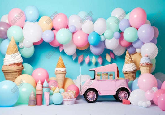 Summer Ice Cream Balloons Photography Backdrop