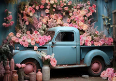 Spring Pink Flower Truck Photography Backdrop