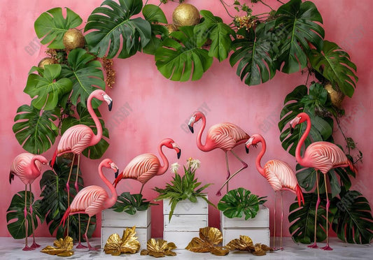 Palm Flamingo Summer Backdrop