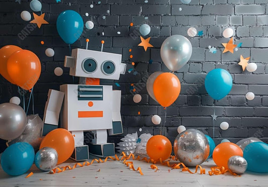 Cute Robot Party Backdrop