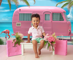 Pink Summer Beach Van Backdrop