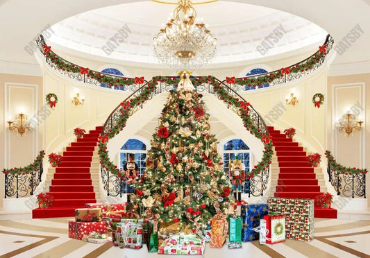 Luxury Christmas Stairs Photo Backdrop