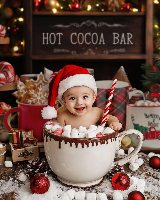 Christmas Hot Cocoa Bar Mug Table Backdrop