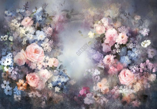 Pink and Blue Blossoms Painting Backdrop