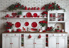 Valentine's Day White and Red Kitchen Backdrop