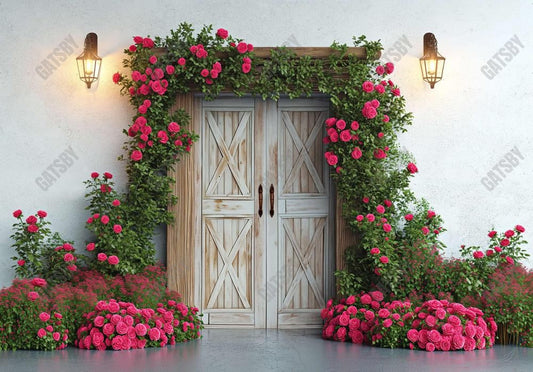 Spring Valentine's Day Rose Wooden Door Backdrop