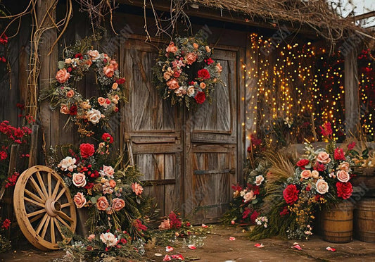 Valentine's Day Barn Wood Door Wheel Backdrop