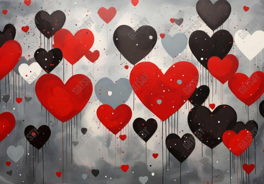 Valentine's Day  Black and Red 90s Heart Painting Backdrop
