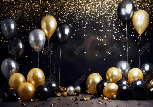 New Year Black Silver and Gold Balloons Backdrop