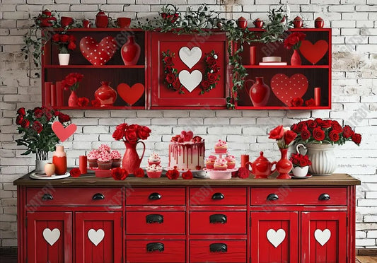 Valentine's Day Red Kitchen Backdrop