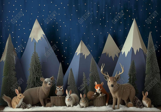 Forest Animals Night Camping Backdrop