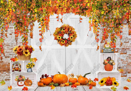 White Autumn Barn Door Photo Backdrop