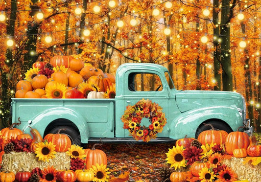 Autumn Forest Blue Truck Backdrop