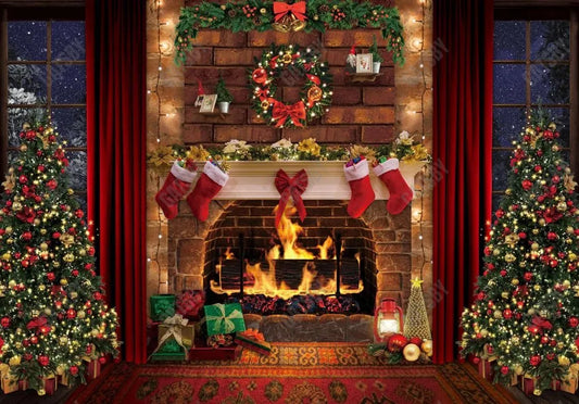 Christmas Fireplace Backdrop