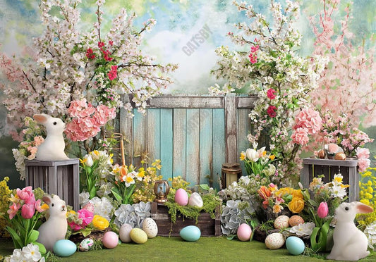 Spring Easter Eggs Bunny Backdrop