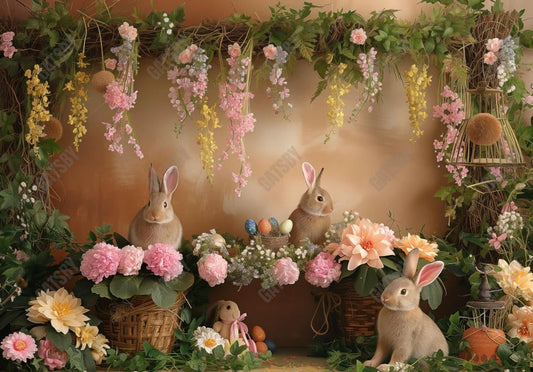 Easter Spring Bunny Floral Backdrop