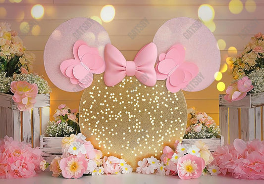 Pink Floral Mouse Cake Smash Backdrop