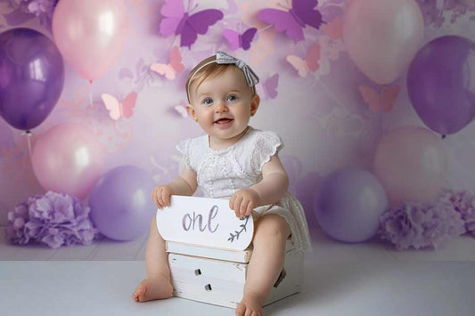 Purple Butterfly Balloons Backdrop