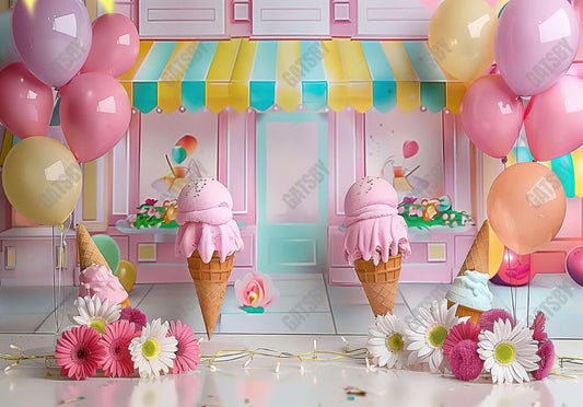 Pink Ice Cream Shop Backdrop