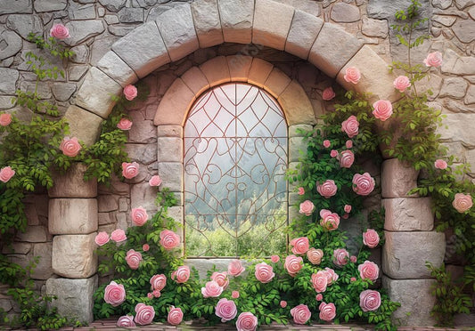 Stone Arch Wall Flowers Backdrop